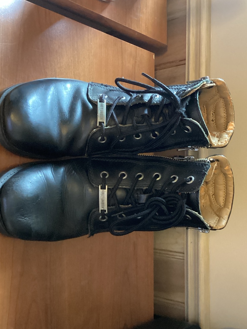 Harley-Davidson Black Leather Lace-Up Zip Ankle Boots